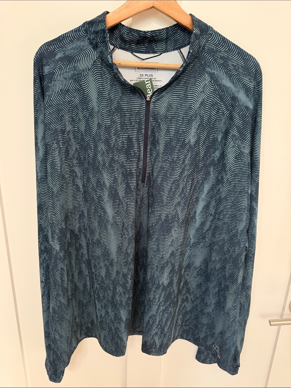 L.L. Bean Women's Teal Wave-Print Long Sleeve Half-Zip Top 3x